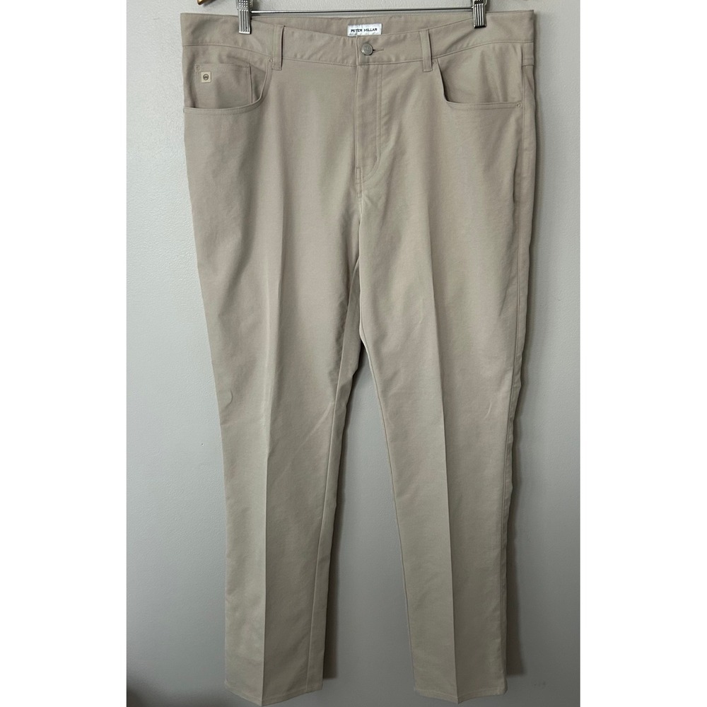 Peter Millar Pants Mens 38x32 Khaki  Tan Performance 5-Pocket Solid Golf Chinos